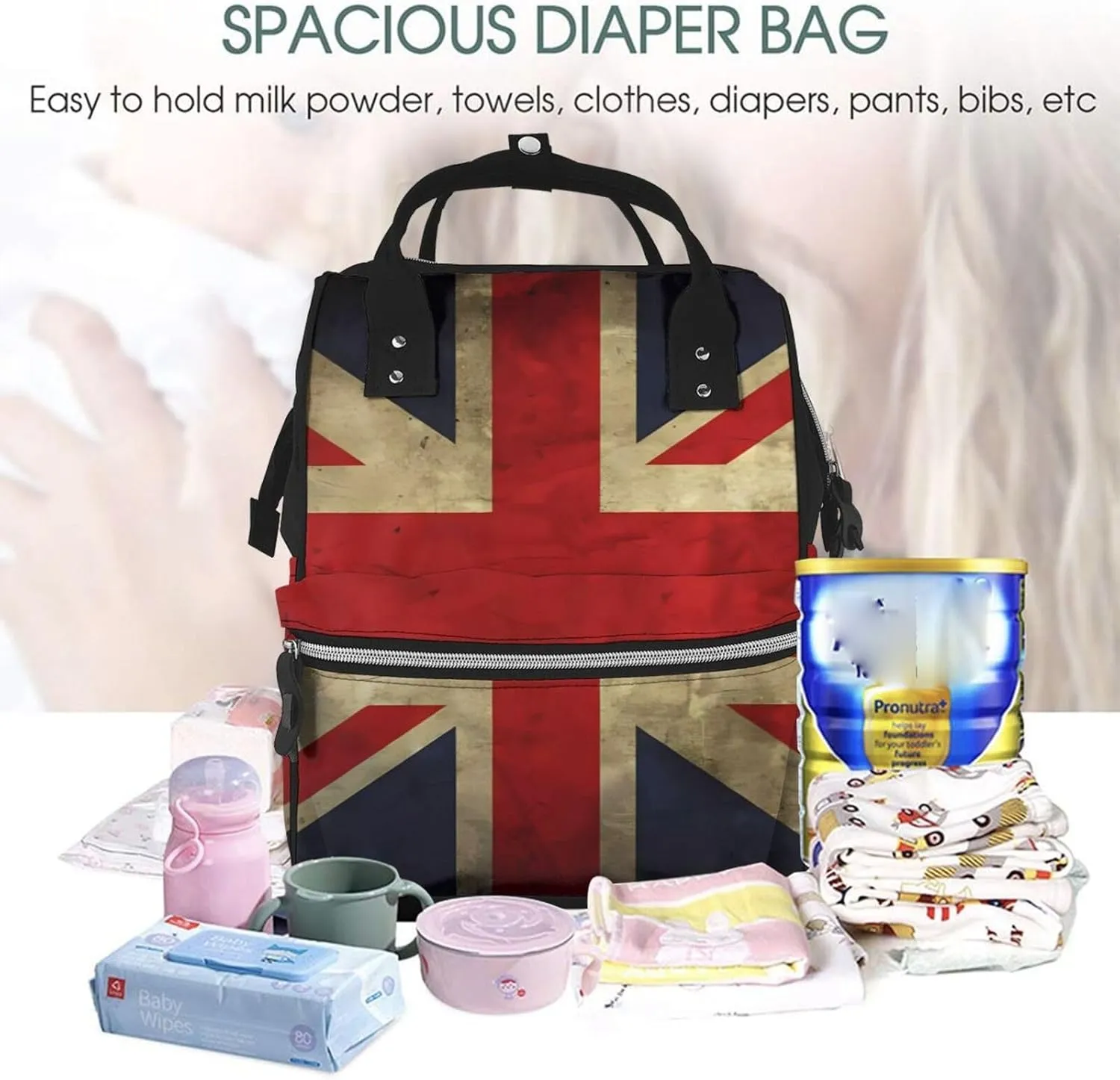 Diaper Bag Nappy Backpack Baby Bag British Flag Mummy Backpack Multifunction Changing Bags for Travel, British Flag, One Size
