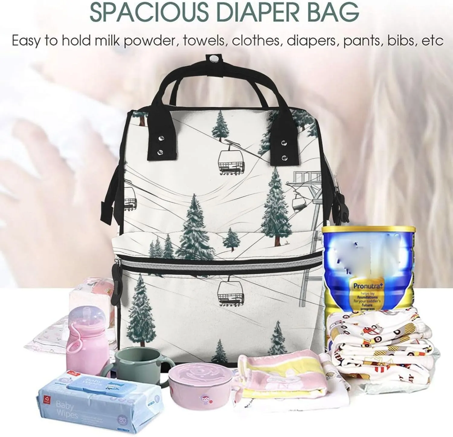 Diaper Bag Nappy Backpack Baby Bag Native American1 Mummy Backpack Multifunction Changing Bags for Travel, Ski Lift With Fir Tree, One Size
