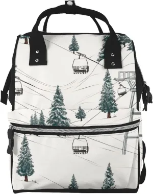 Diaper Bag Nappy Backpack Baby Bag Native American1 Mummy Backpack Multifunction Changing Bags for Travel, Ski Lift With Fir Tree, One Size