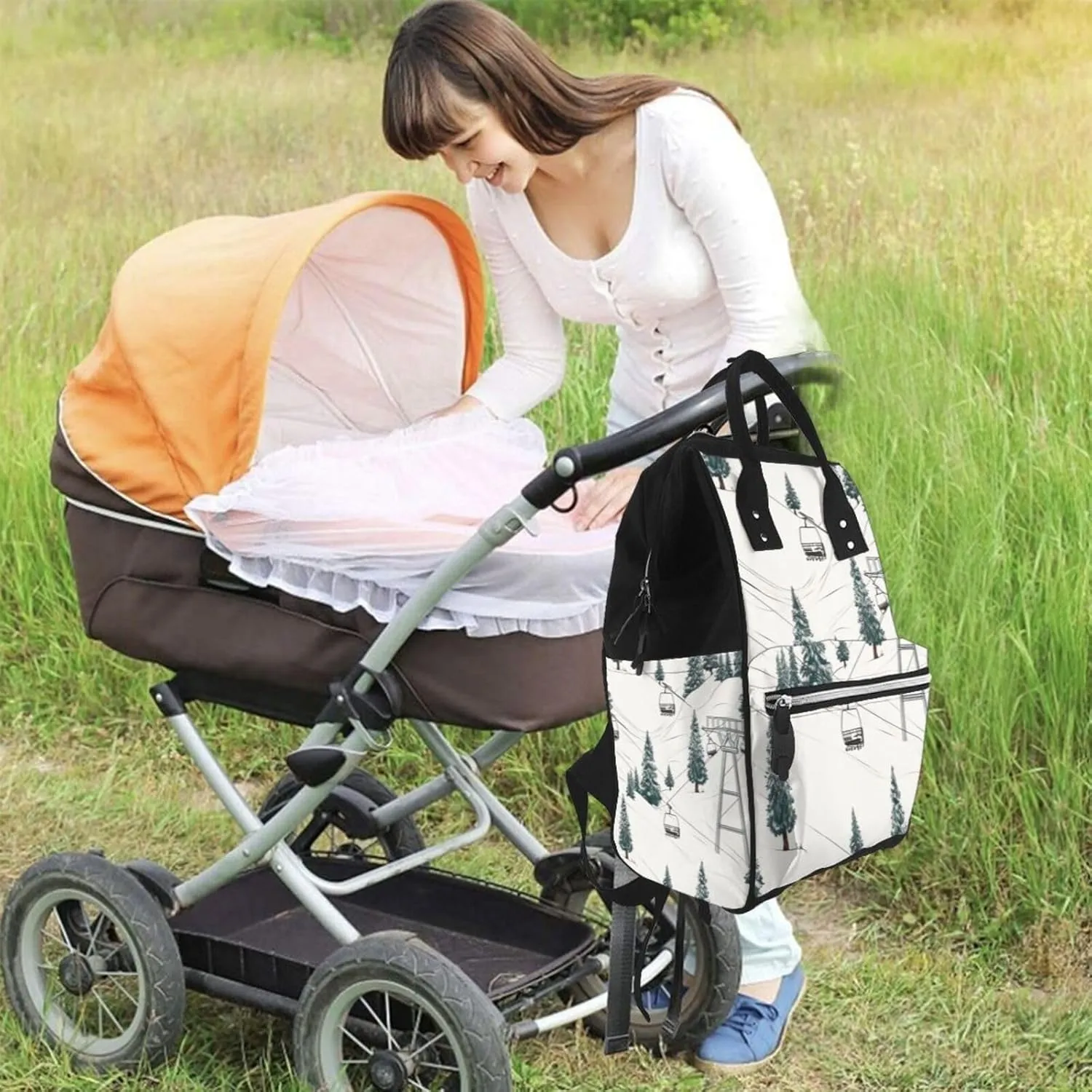 Diaper Bag Nappy Backpack Baby Bag Native American1 Mummy Backpack Multifunction Changing Bags for Travel, Ski Lift With Fir Tree, One Size