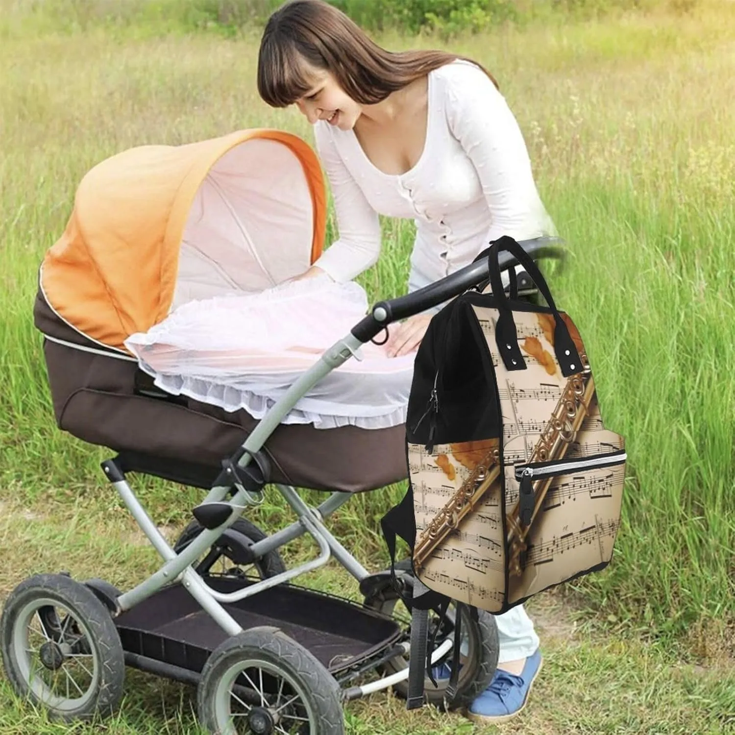 Diaper Bag Nappy Backpack Baby Bag Opossum and Roses Mummy Backpack Multifunction Changing Bags for Travel, Flute Music, One Size