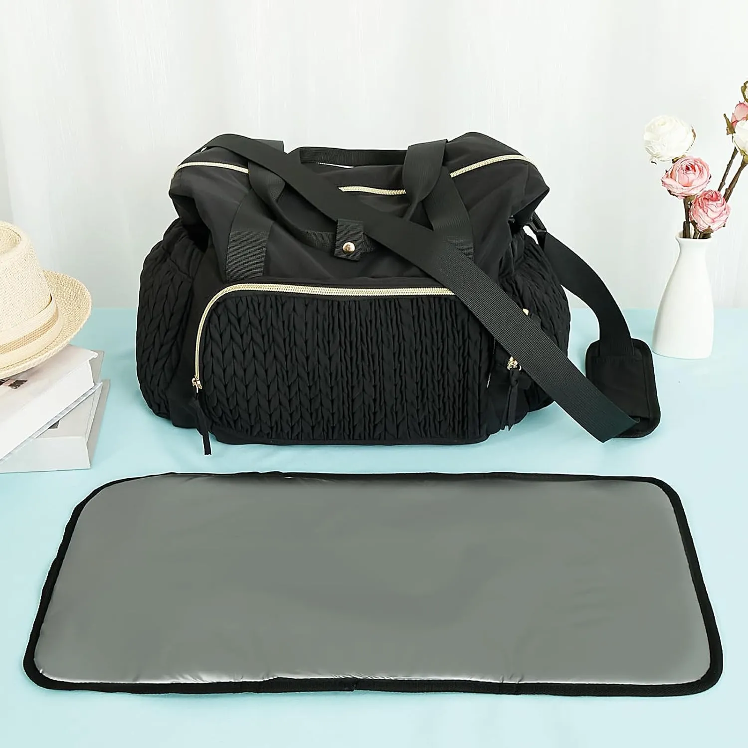 Diaper Bag Organizer - Baby Diaper Bag With Pacifier Case | Large Travel Diaperr Tote | Diaperrr Tote For Mom And Dad | Child