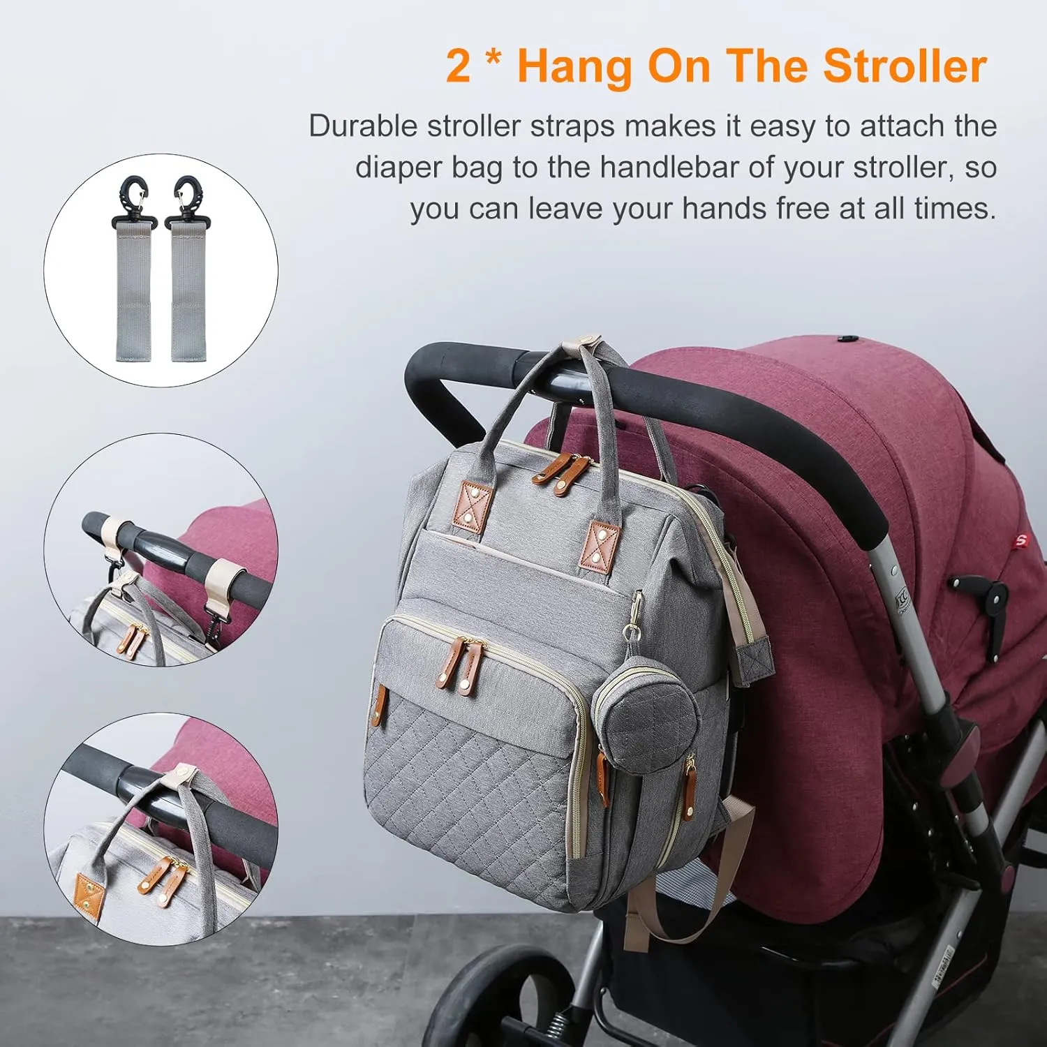 Diaper Bag with Changing Station, Waterproof 3 in 1 Baby Diaper Backpack with Foldable Changing Pad, Large Travel Back Pack for Baby Girl Boy, Grey