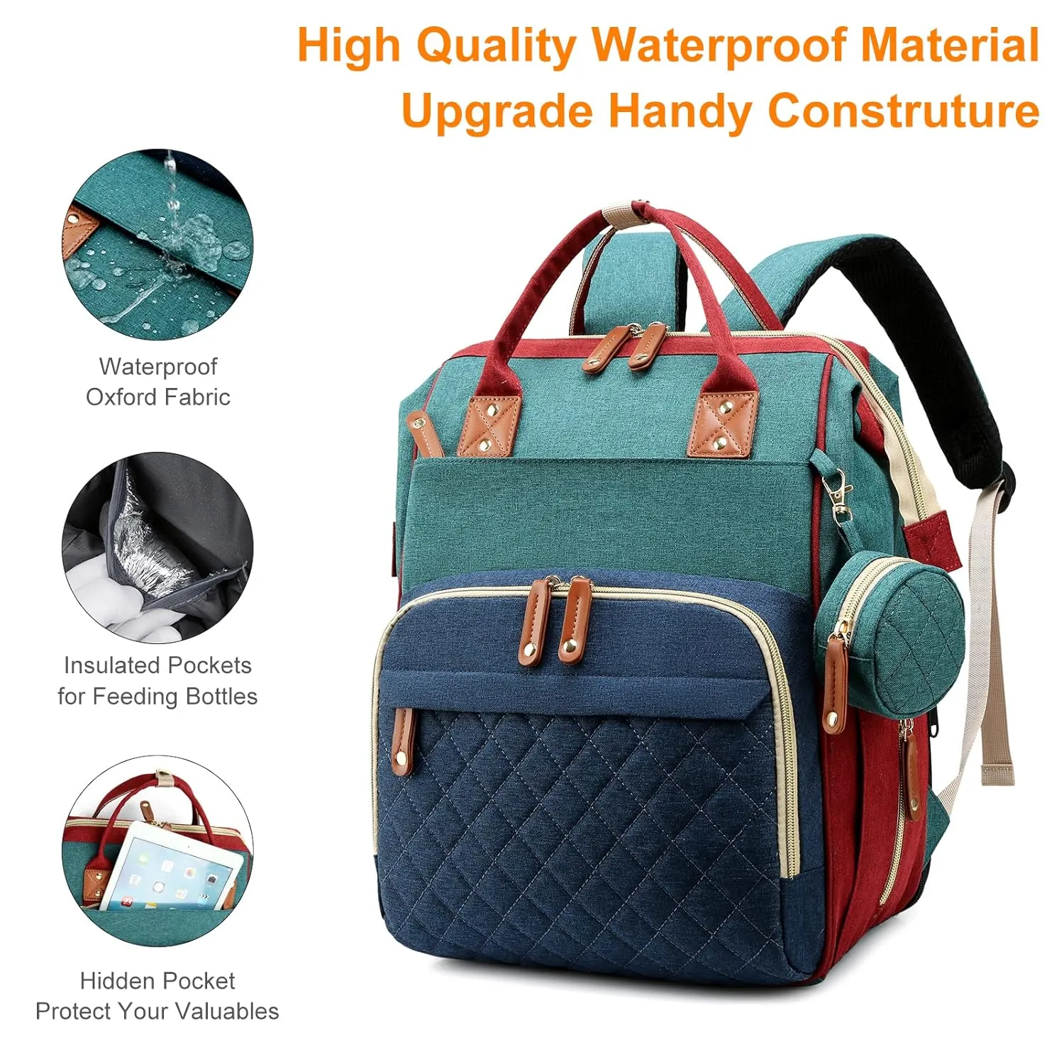 Diaper Bag with Changing Station, Waterproof Baby Bags for Boys Girls, USB Charging Port, Baby Shower Gifts, RGB