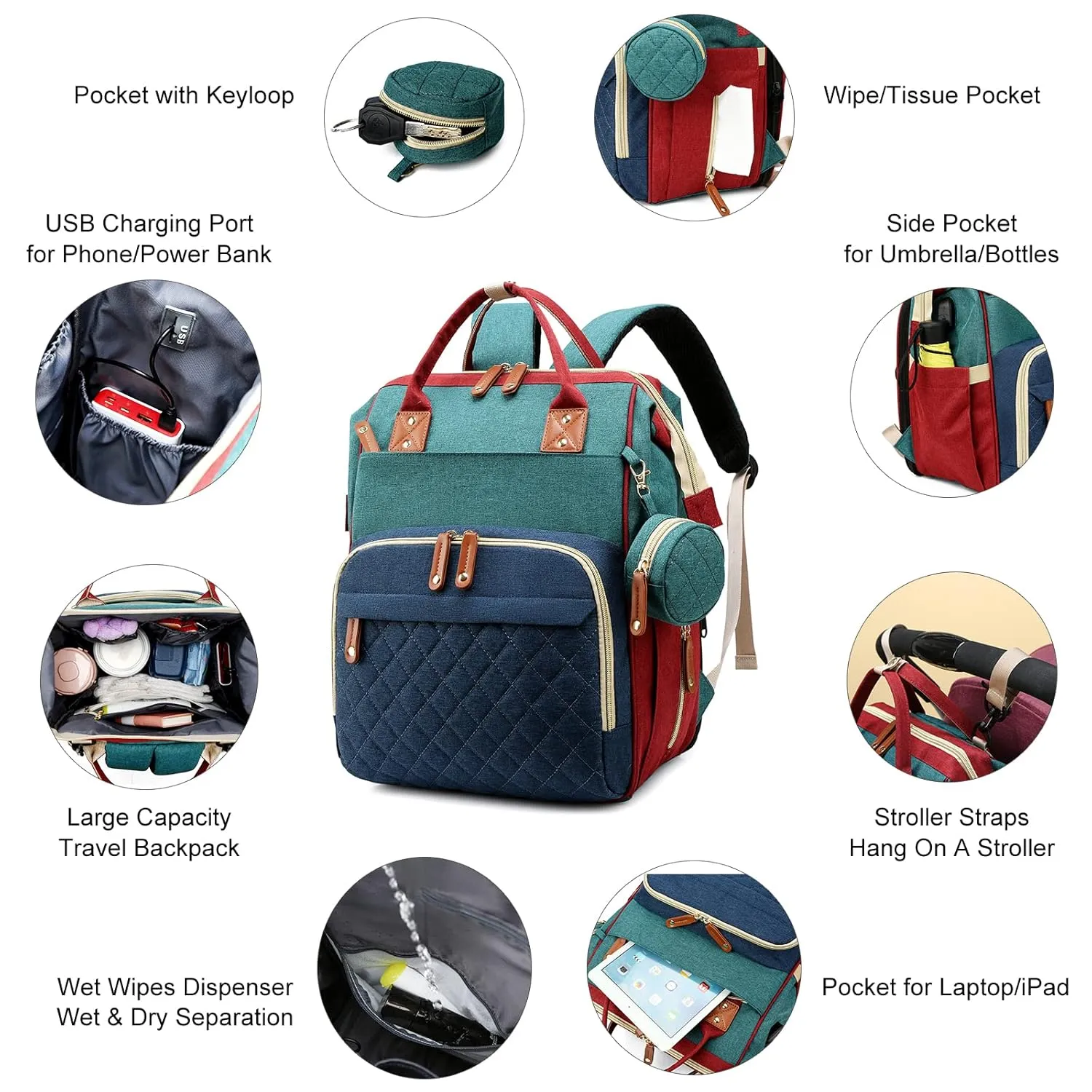 Diaper Bag with Changing Station, Waterproof Baby Bags for Boys Girls, USB Charging Port, Baby Shower Gifts, RGB