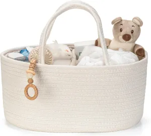 Diaper Caddy Organizer, Baby Storage Basket, Nursery Bin and Car Organizer for Diapers, Gift Basket for Baby Shower List or Newborn Essentials, Boys and Girls - Off White