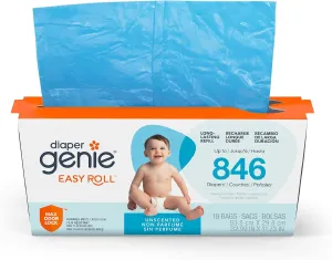 Diaper Genie Easy Roll Refill 18 Bags Per Refill Holds Up to 846 Newborn Diapers Odor Control Diaper Pail Refill Bags Fits Diaper Genie Signature, Platinum & Deluxe Pails