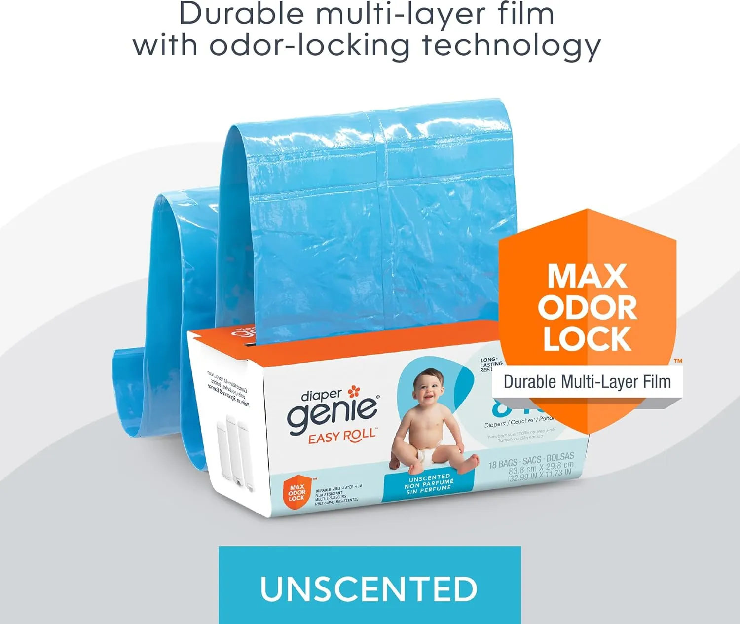 Diaper Genie Easy Roll Refill 18 Bags Per Refill Holds Up to 846 Newborn Diapers Odor Control Diaper Pail Refill Bags Fits Diaper Genie Signature, Platinum & Deluxe Pails