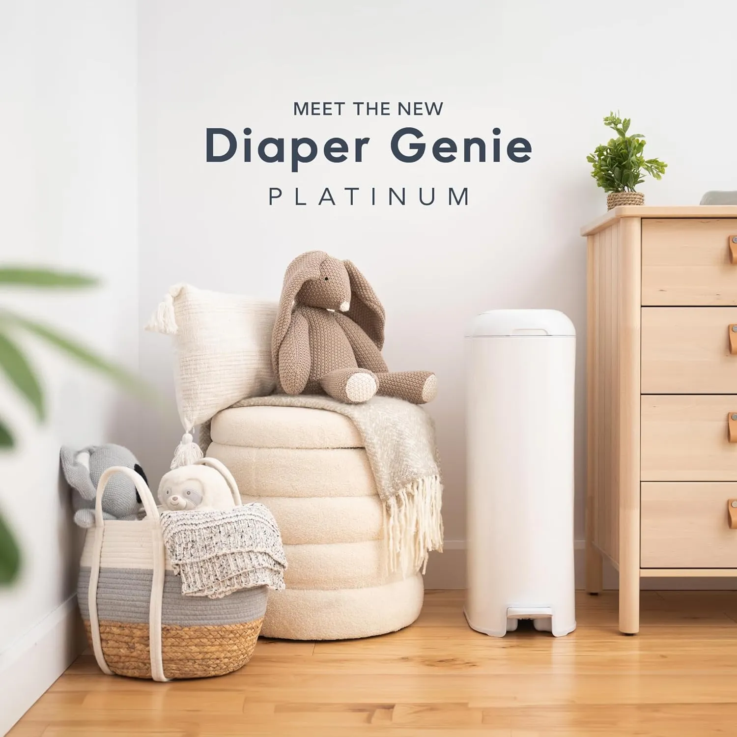 Diaper Genie Platinum Pail Gift Set, Lily White, Made of Durable Stainless Steel and Includes 2 Easy Roll Refills with 18 Bags and 30 Bags