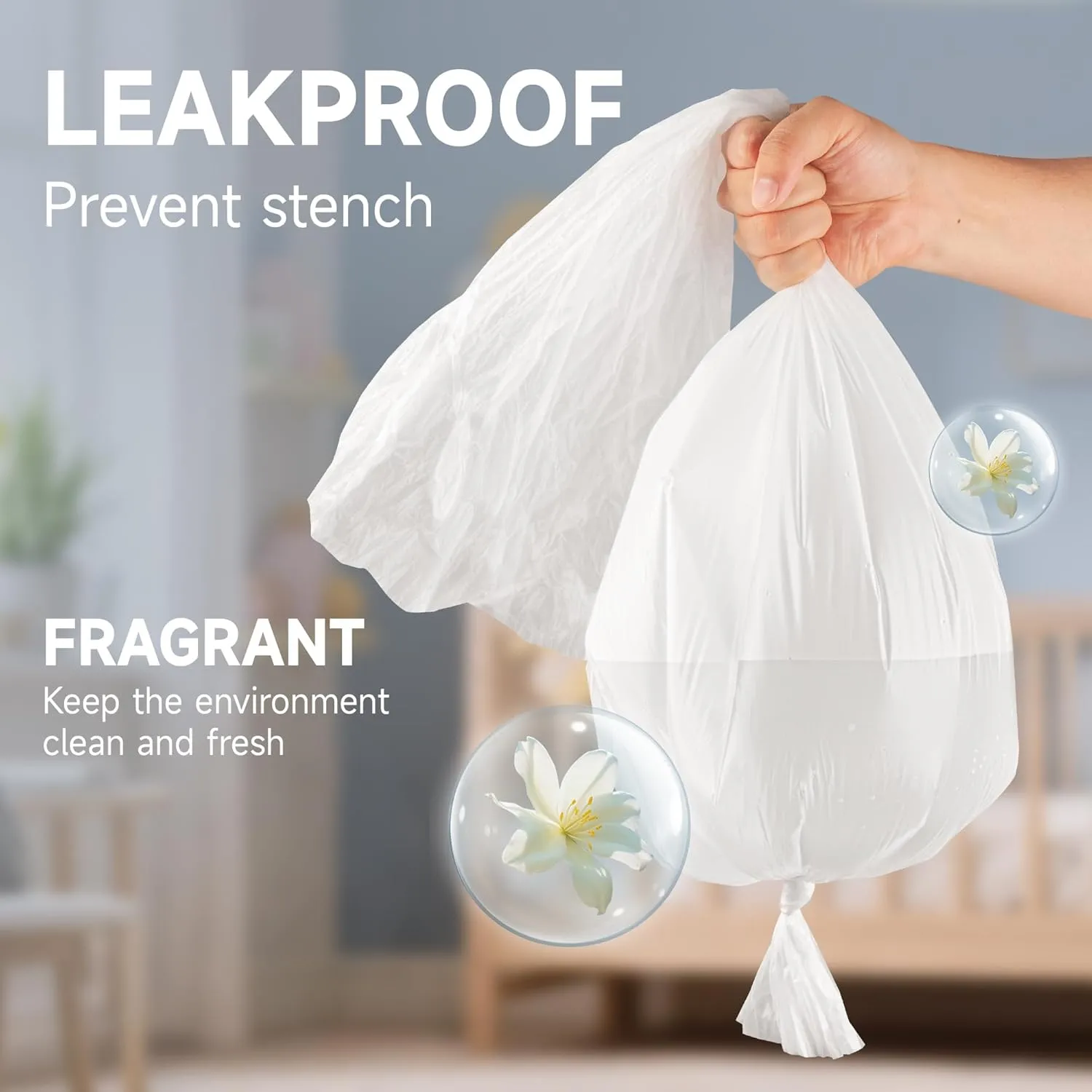 Diaper Pail Refill Bags (4 Pack) - Recycled Ocean Plastic - for Mini/Classic/Plus Diaper Pails, Holds Up to 1200/1980/2320 Newborn Diapers - Fresh Scent & Odor Control for Baby Parents