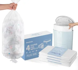 Diaper Pail Refill Bags (4 Pack) - Recycled Ocean Plastic - for Mini/Classic/Plus Diaper Pails, Holds Up to 1200/1980/2320 Newborn Diapers - Fresh Scent & Odor Control for Baby Parents