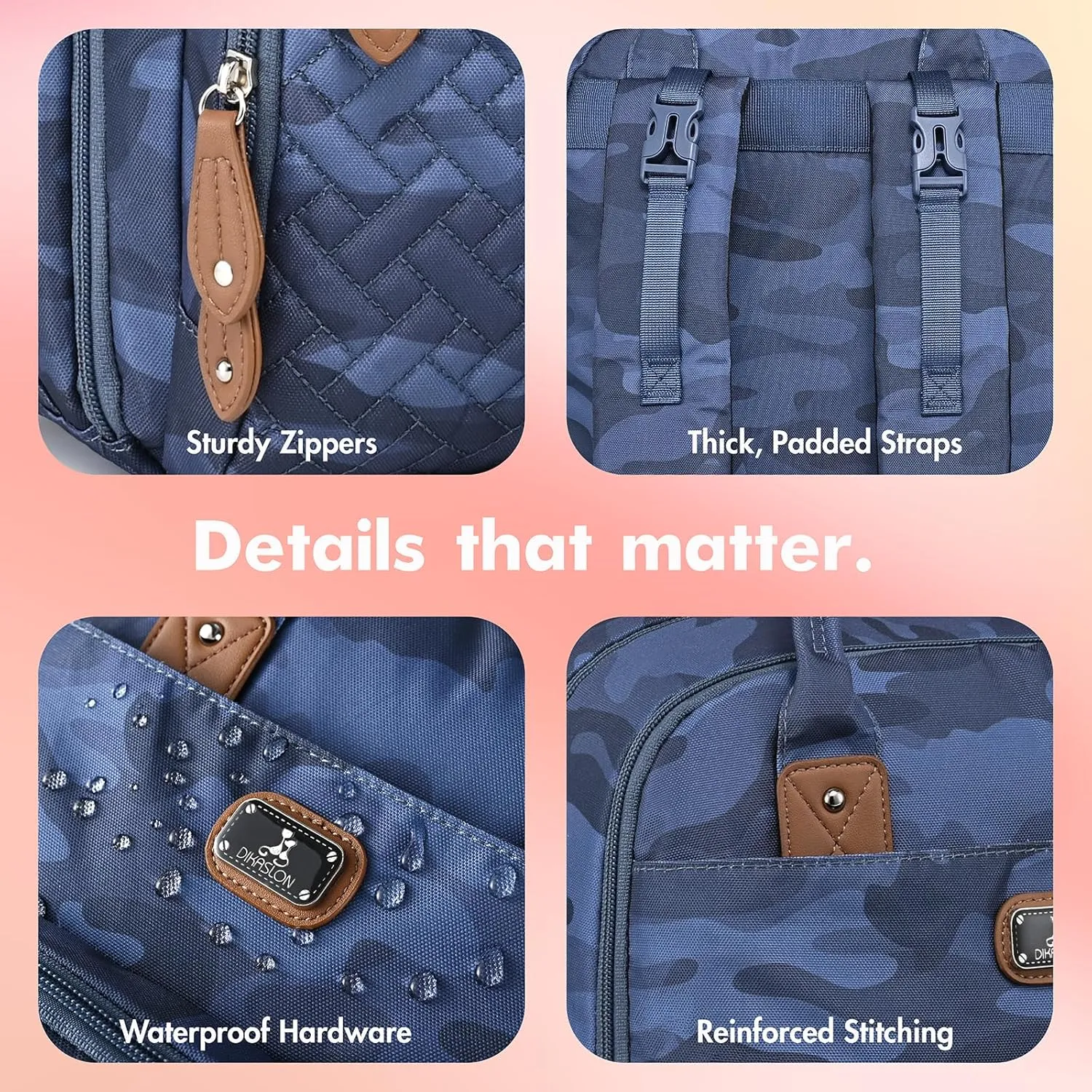 Dikaslon Diaper Bag Backpack with Portable Changing Pad, Pacifier Case and Stroller Straps, Large Unisex Baby Bags for Boys Girls, Multipurpose Travel Back Pack for Moms Dads, Camo