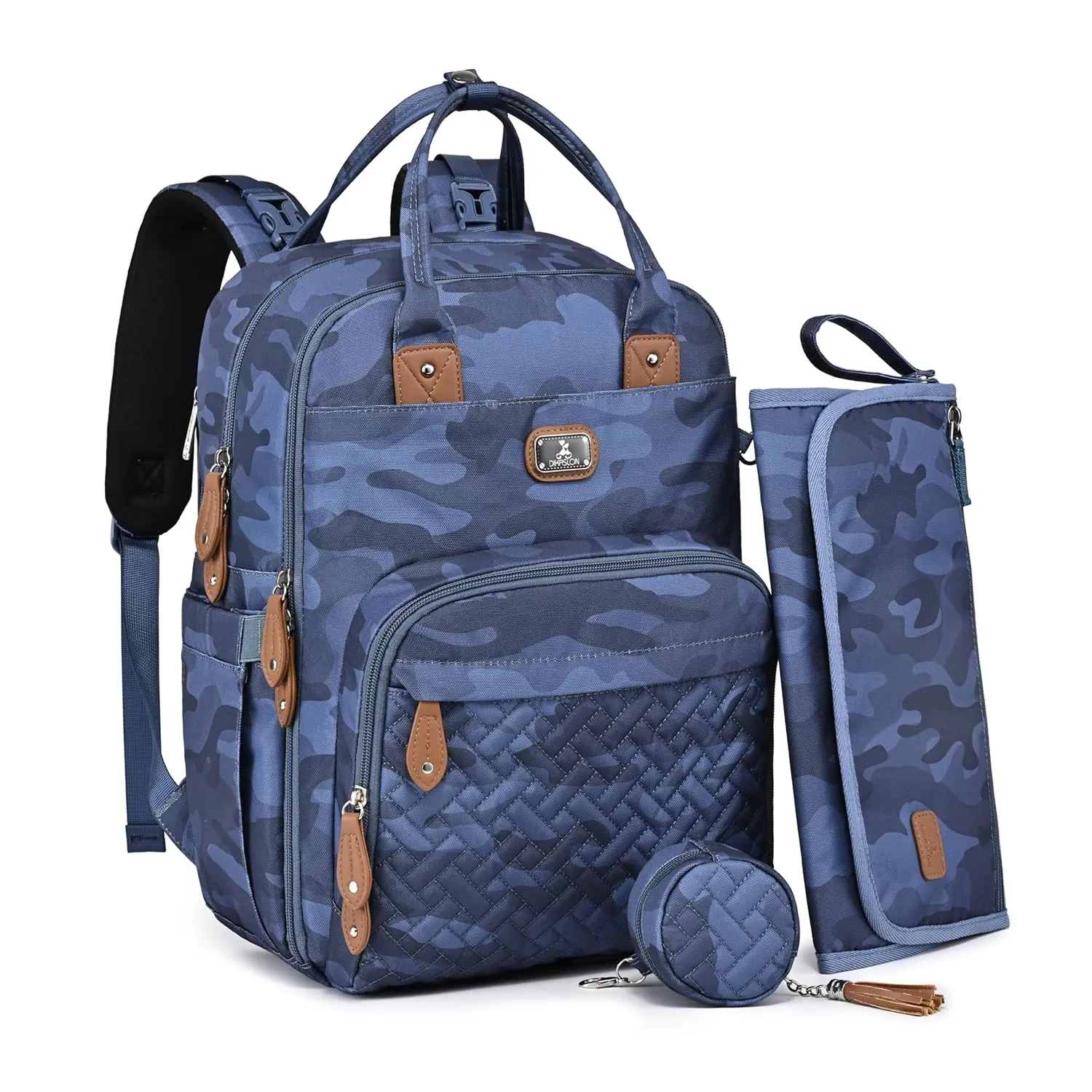 Dikaslon Diaper Bag Backpack with Portable Changing Pad, Pacifier Case and Stroller Straps, Large Unisex Baby Bags for Boys Girls, Multipurpose Travel Back Pack for Moms Dads, Camo