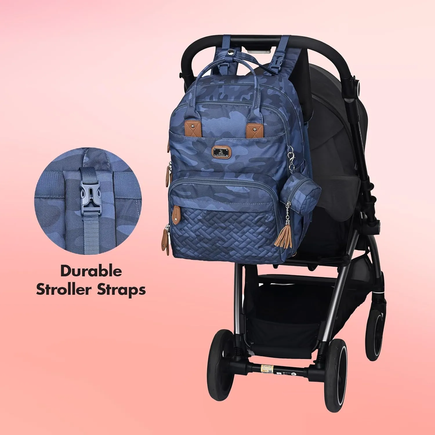 Dikaslon Diaper Bag Backpack with Portable Changing Pad, Pacifier Case and Stroller Straps, Large Unisex Baby Bags for Boys Girls, Multipurpose Travel Back Pack for Moms Dads, Camo