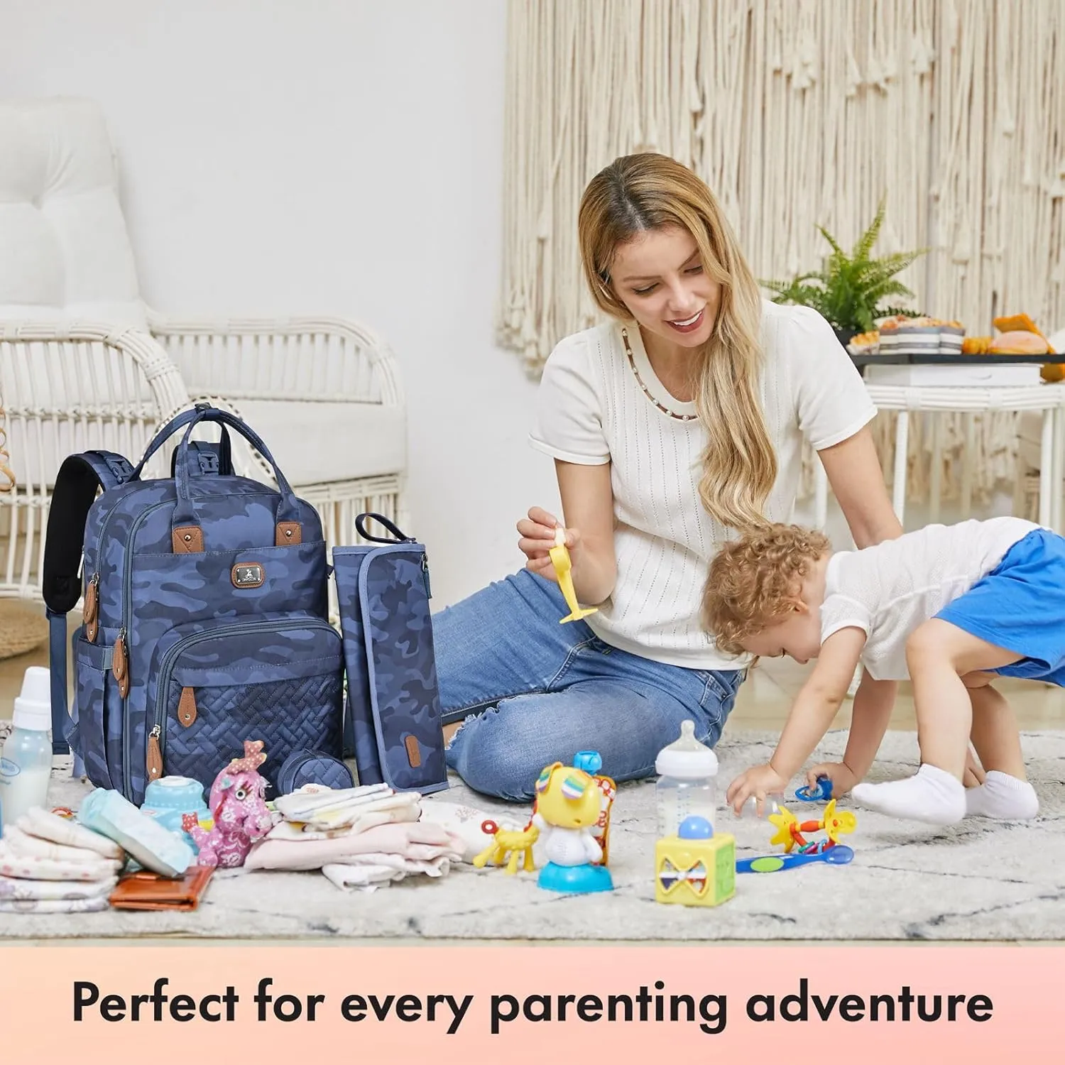 Dikaslon Diaper Bag Backpack with Portable Changing Pad, Pacifier Case and Stroller Straps, Large Unisex Baby Bags for Boys Girls, Multipurpose Travel Back Pack for Moms Dads, Camo