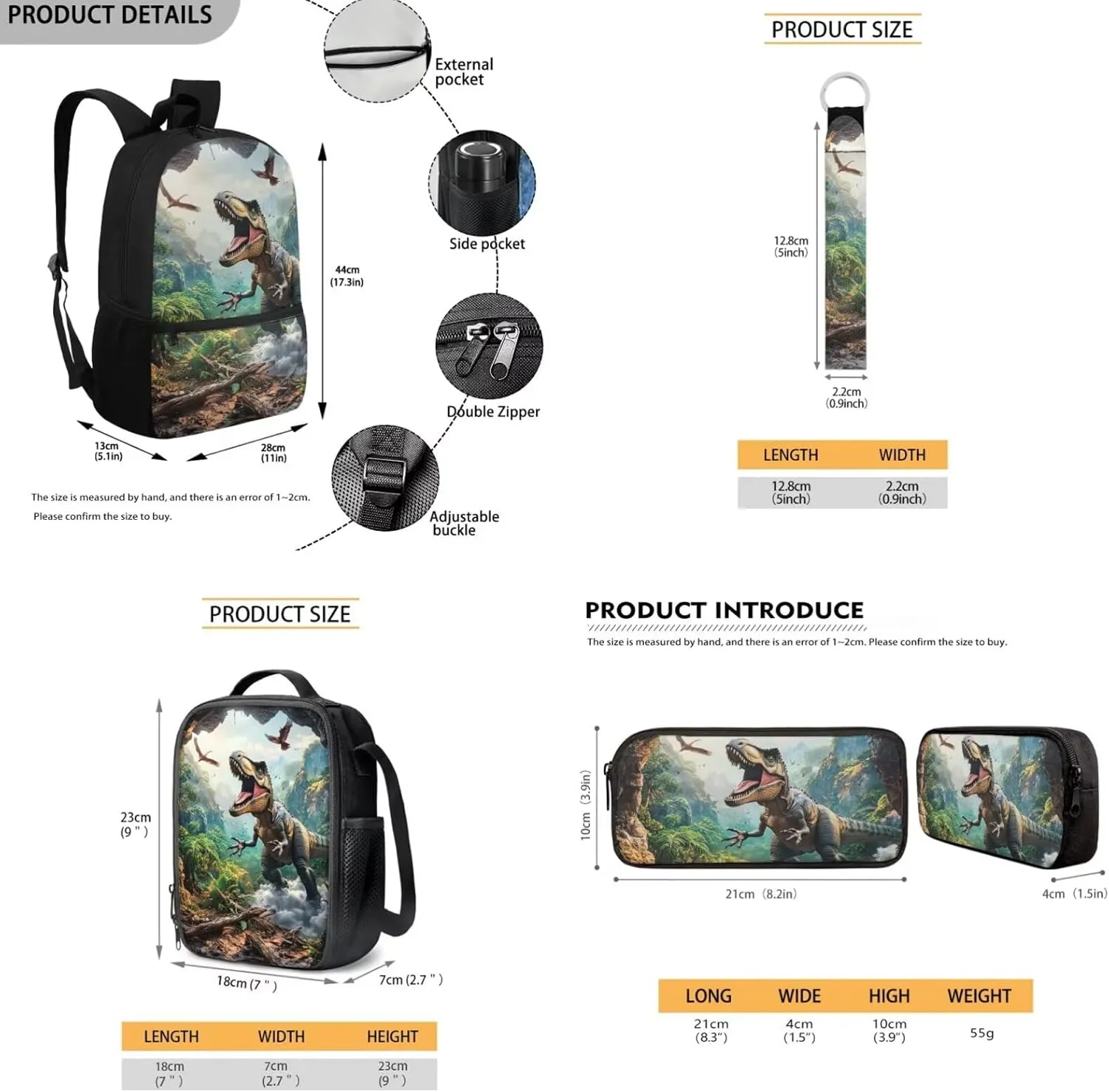 Dinosaur Backpack for Boys 6-8 Lightweight 4 Piece Kindergarten Bookbag with Lunch Box Large Capacity 1st Grade School Bag with Water Bottle Holder