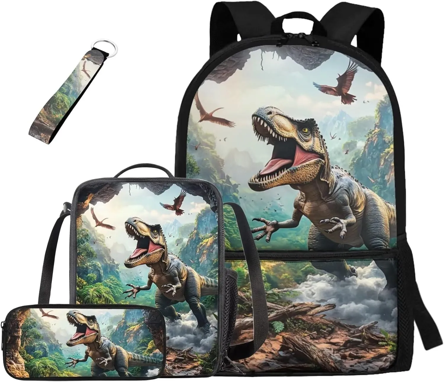 Dinosaur Backpack for Boys 6-8 Lightweight 4 Piece Kindergarten Bookbag with Lunch Box Large Capacity 1st Grade School Bag with Water Bottle Holder