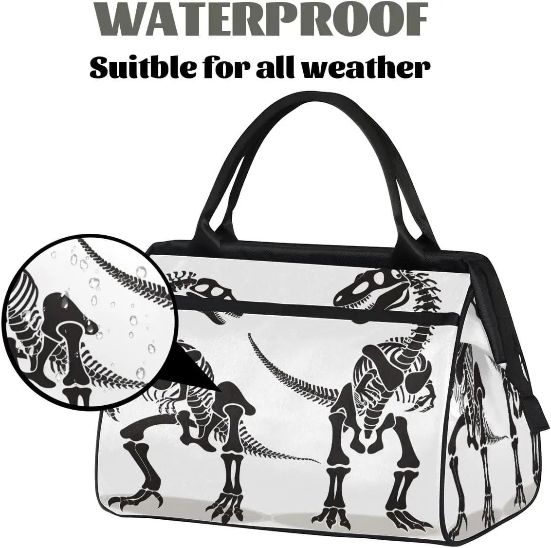 Dinosaur Skeletons Travel Duffel Bag Sports Tote Gym Bag Carry on Weekender Overnight Bag for Women and Men