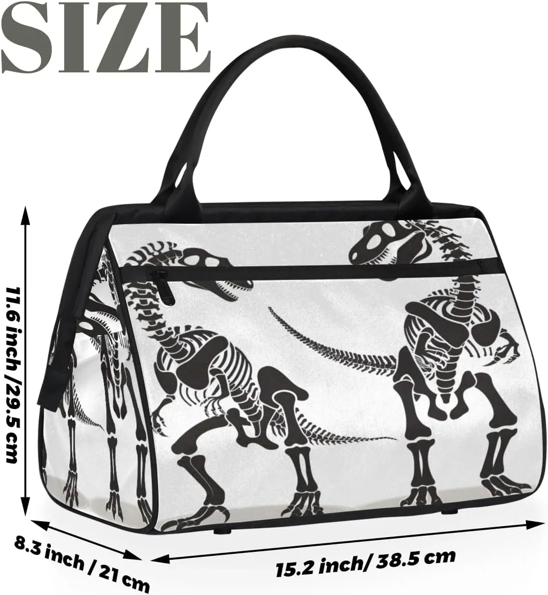Dinosaur Skeletons Travel Duffel Bag Sports Tote Gym Bag Carry on Weekender Overnight Bag for Women and Men