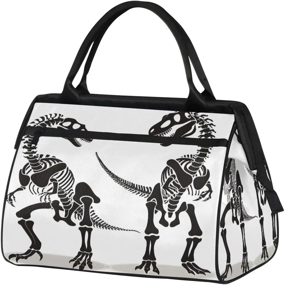 Dinosaur Skeletons Travel Duffel Bag Sports Tote Gym Bag Carry on Weekender Overnight Bag for Women and Men