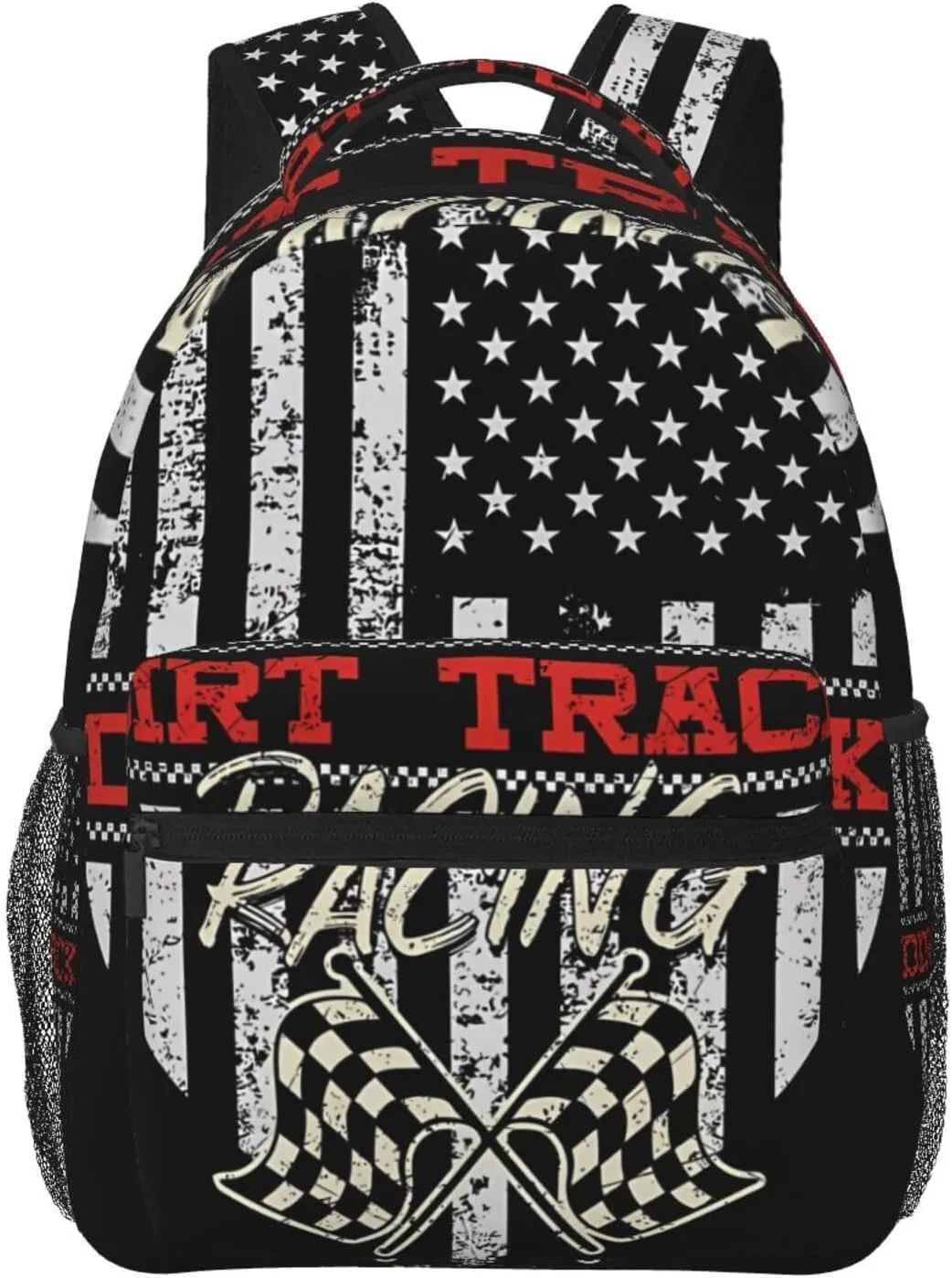 Dirt Track Racing American Flag Backpack Casual Laptop Backpack Double Shoulder Bag Lightweight Backpack For Women Men Travel