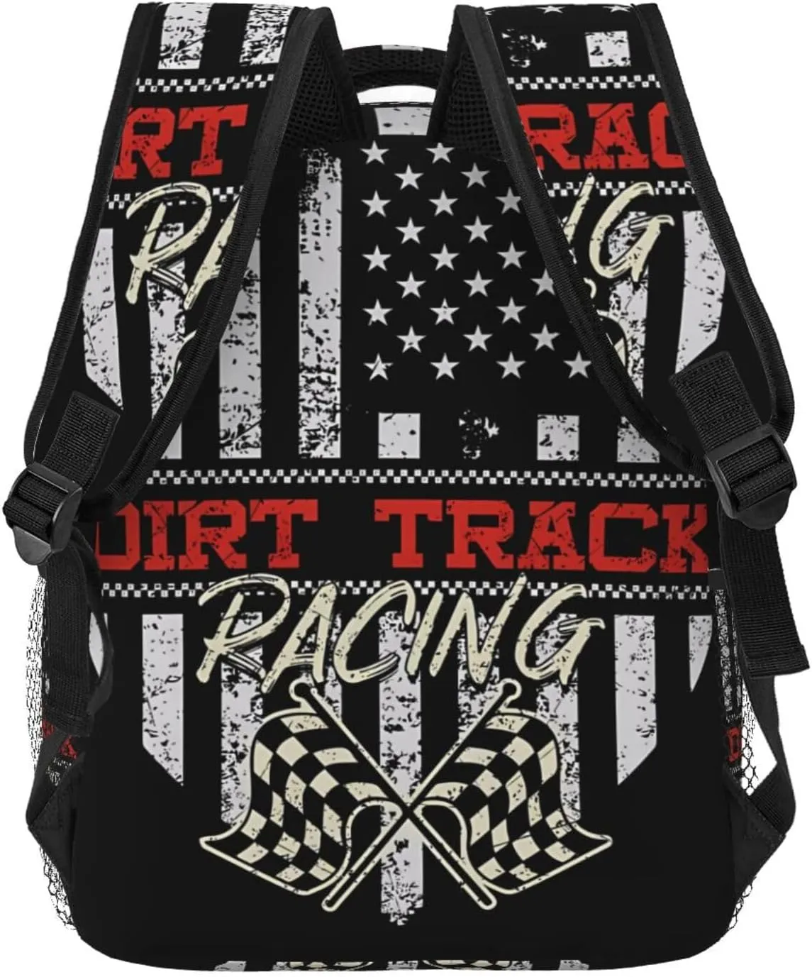 Dirt Track Racing American Flag Backpack Casual Laptop Backpack Double Shoulder Bag Lightweight Backpack For Women Men Travel