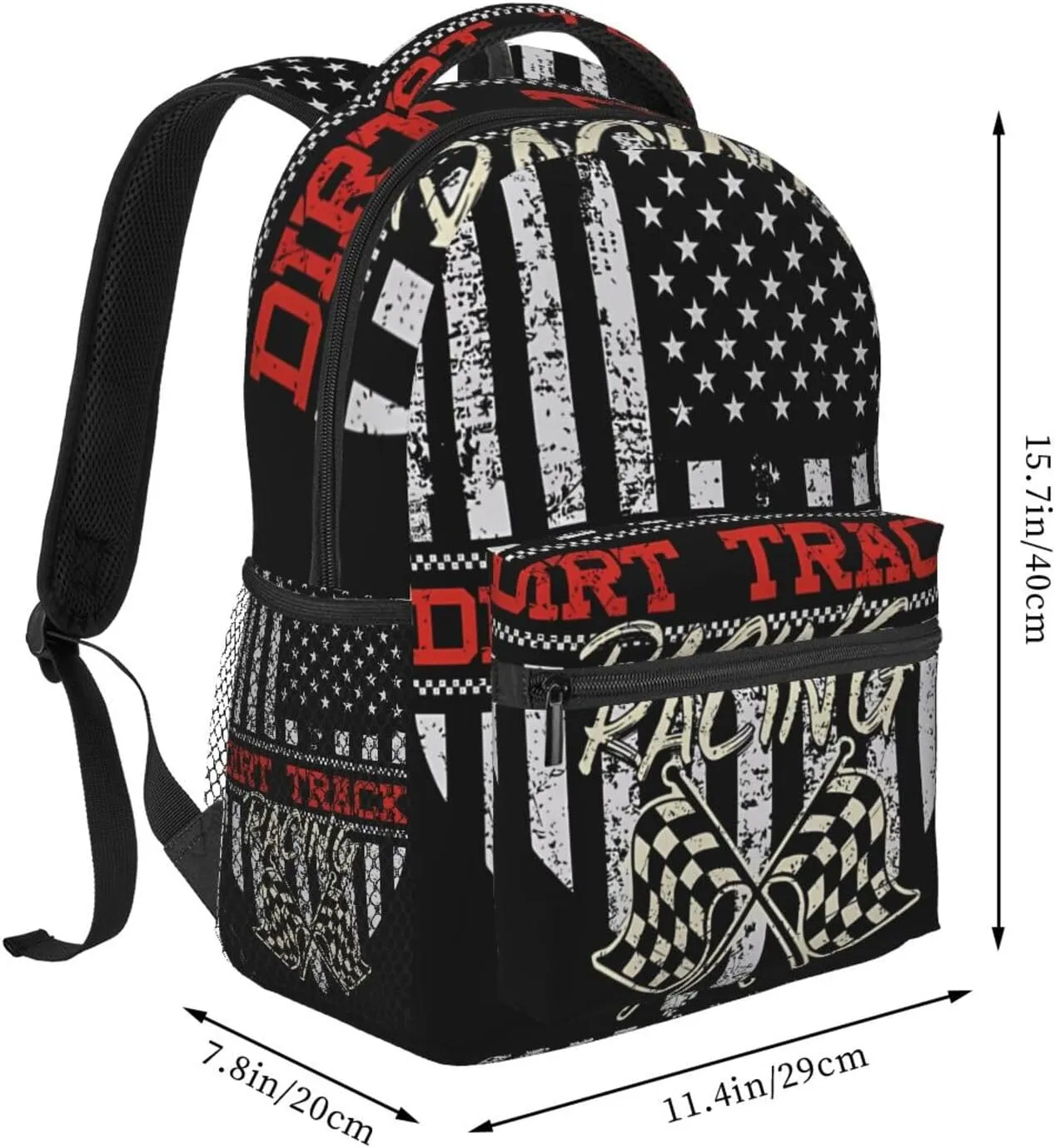 Dirt Track Racing American Flag Backpack Casual Laptop Backpack Double Shoulder Bag Lightweight Backpack For Women Men Travel