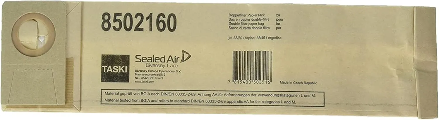 Diversey taski jet 38/50 double filter paper vacuum bags, 10/carton