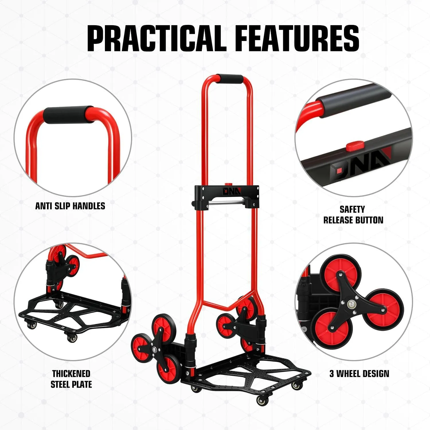 DNA MOTORING 2 in 1 Heavy Duty Stair Climbing Trolley Dolly Stair Climber Hand Truck 6 Wheels 176lbs Capacity Stair Dolly w/Telescopic Handle TOOLS-00746
