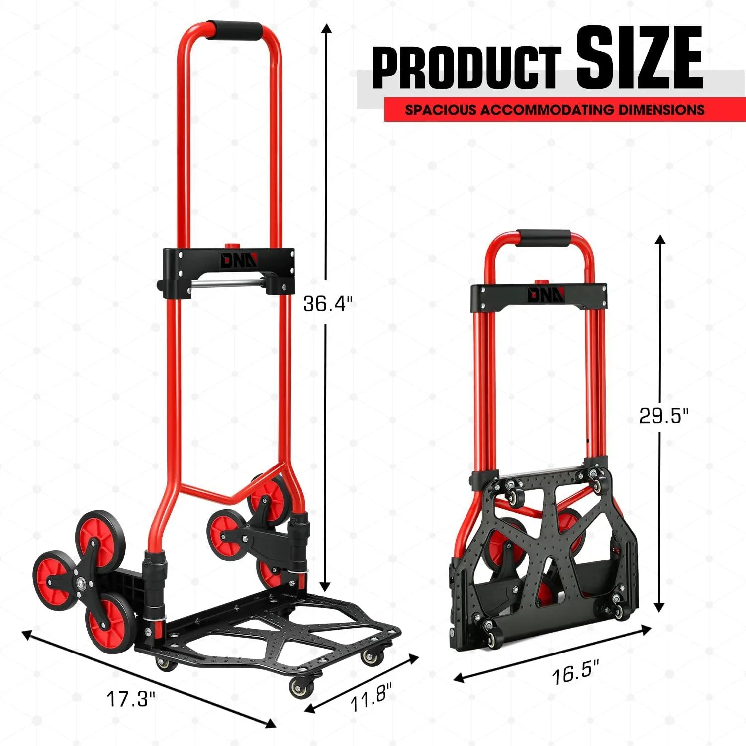 DNA MOTORING 2 in 1 Heavy Duty Stair Climbing Trolley Dolly Stair Climber Hand Truck 6 Wheels 176lbs Capacity Stair Dolly w/Telescopic Handle TOOLS-00746