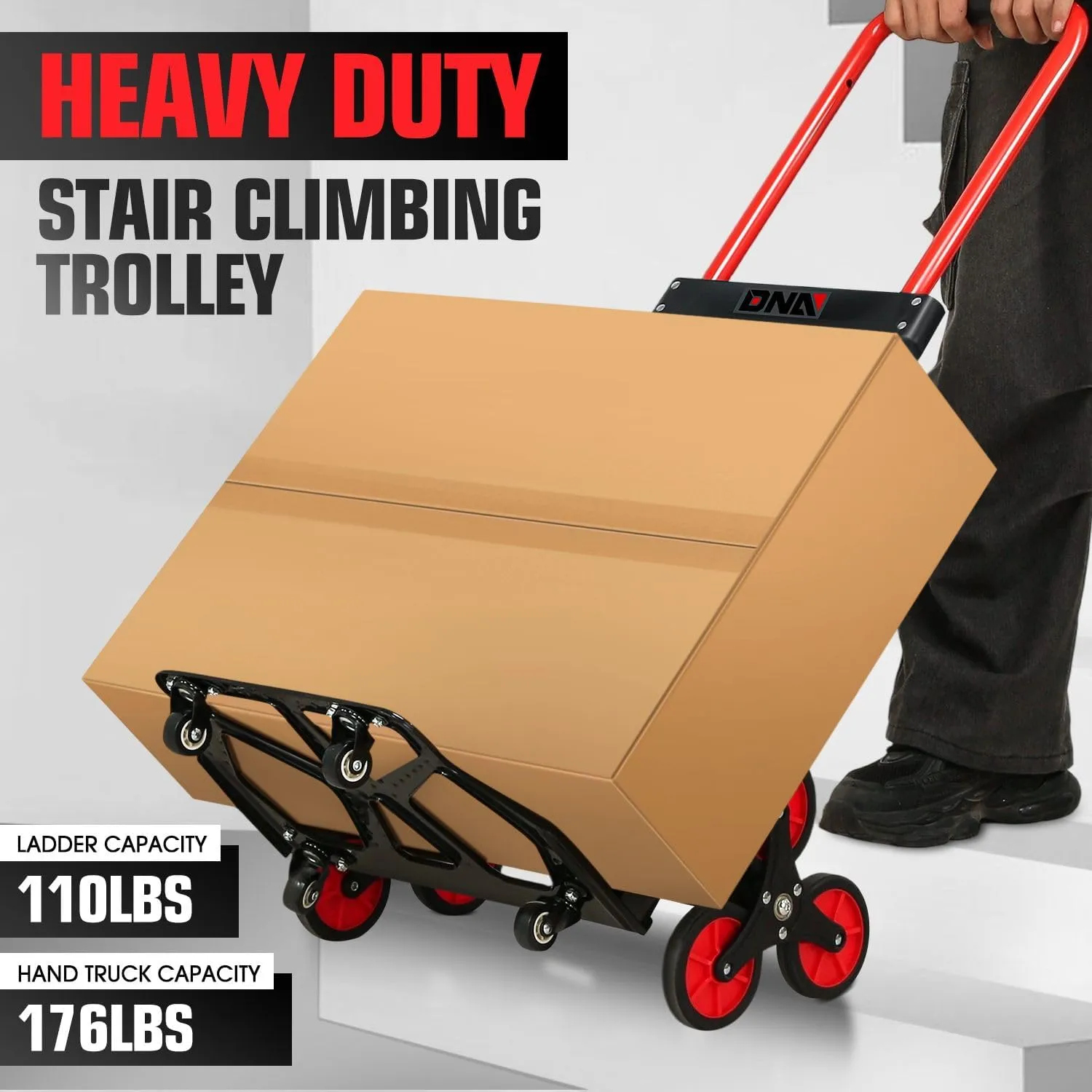 DNA MOTORING 2 in 1 Heavy Duty Stair Climbing Trolley Dolly Stair Climber Hand Truck 6 Wheels 176lbs Capacity Stair Dolly w/Telescopic Handle TOOLS-00746