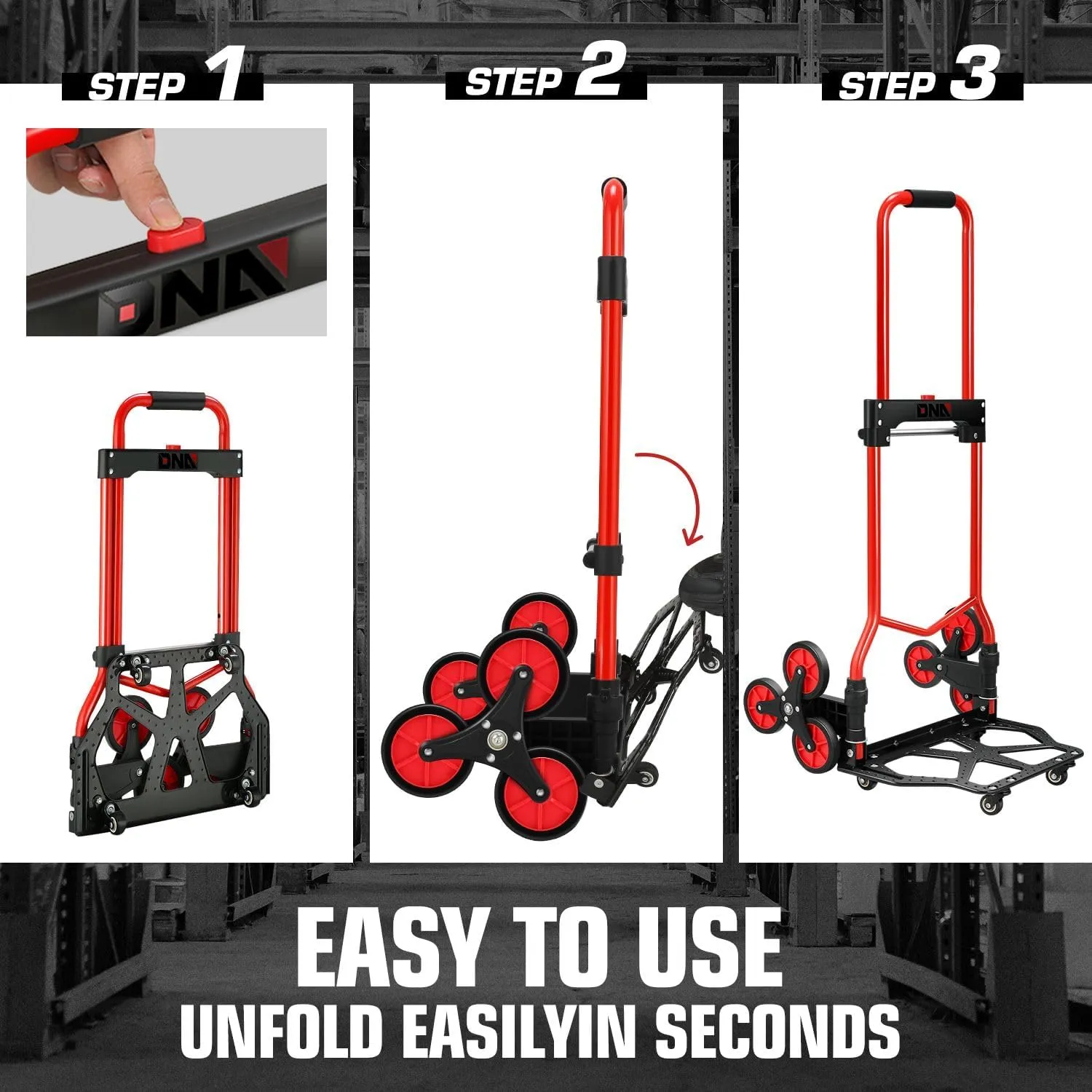 DNA MOTORING 2 in 1 Heavy Duty Stair Climbing Trolley Dolly Stair Climber Hand Truck 6 Wheels 176lbs Capacity Stair Dolly w/Telescopic Handle TOOLS-00746