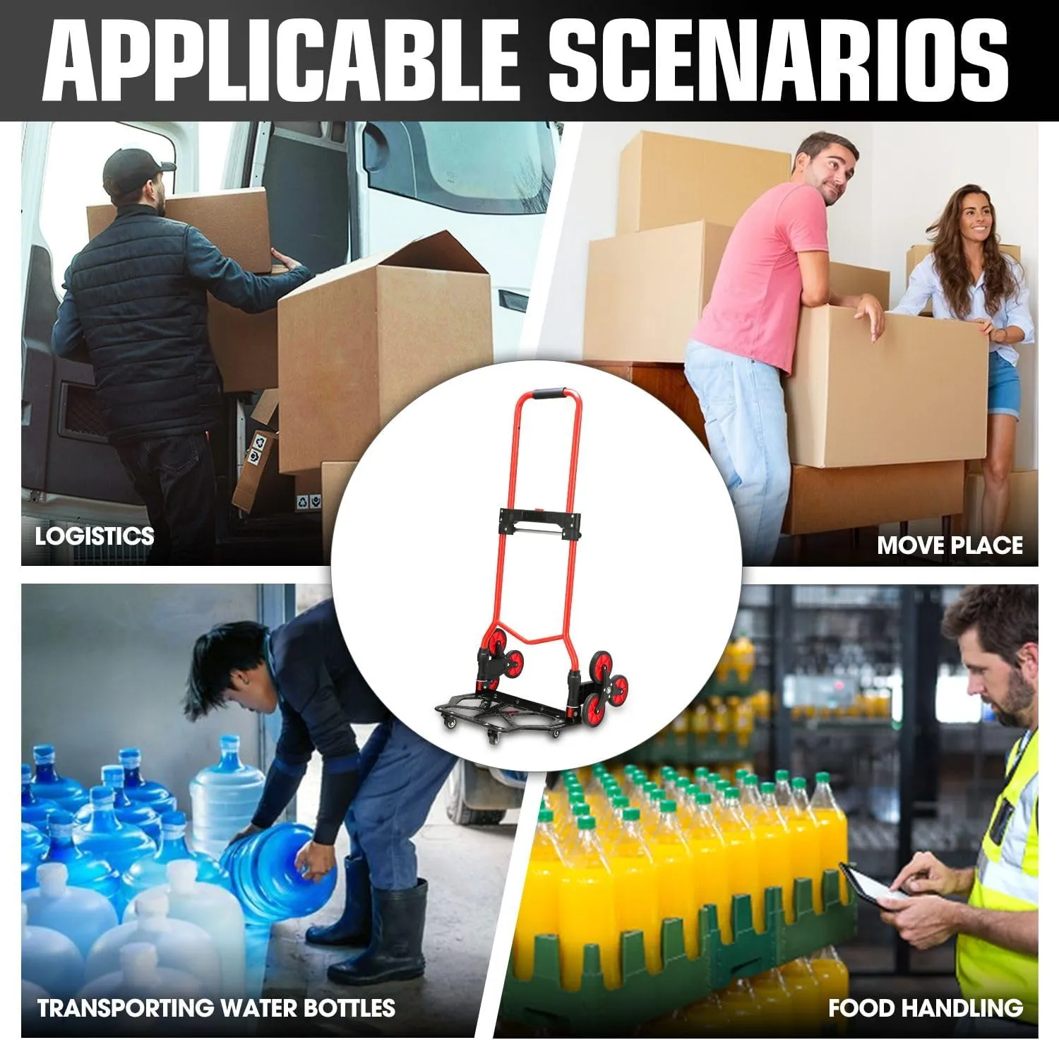 DNA MOTORING 2 in 1 Heavy Duty Stair Climbing Trolley Dolly Stair Climber Hand Truck 6 Wheels 176lbs Capacity Stair Dolly w/Telescopic Handle TOOLS-00746