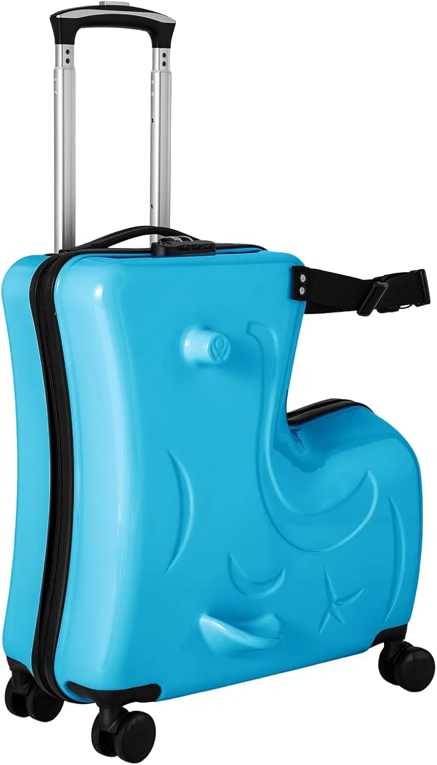 DNYSYSJ 20 Inch Children's Ride On Trolley , Portable Universal Wheel , Carry On Luggage, Waterproof Unisex Boys Girls Travel Suitcase With Lock, ABS PC (Blue)