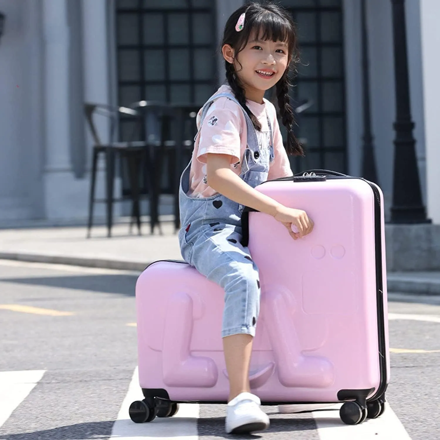 DNYSYSJ 24 Inch Children's Ride-On Trolley Luggage, Portable Universal Wheel Luggage, Waterproof Unisex Boys Girls Travel Suitcase with Lock Rideable Luggage, ABS PC, Aged 6-12 Years Old