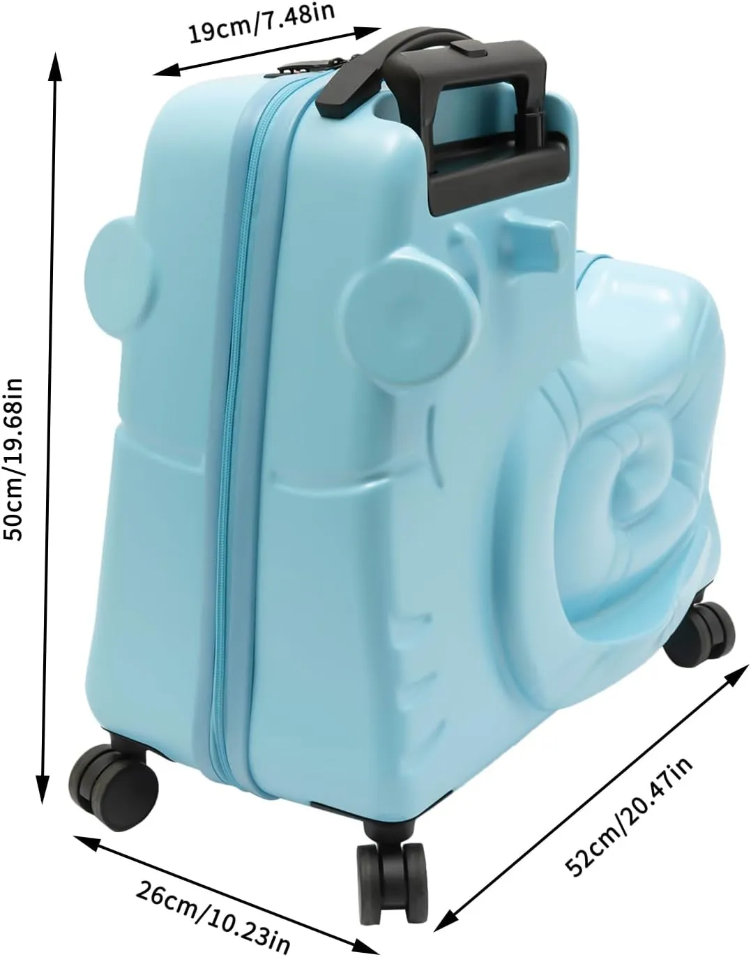 DNYSYSJ Children's Ride On Luggage, 20" Kid's Trolley Suitcase with Universal Wheels and Password Lock, Carry On Luggage Rolling Luggage, Aged 1-6 Years, ABS PC (Blue, Snail Pattern)