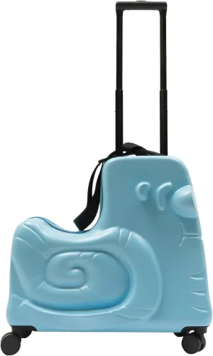 DNYSYSJ Children's Ride On Luggage, 20" Kid's Trolley Suitcase with Universal Wheels and Password Lock, Carry On Luggage Rolling Luggage, Aged 1-6 Years, ABS PC (Blue, Snail Pattern)