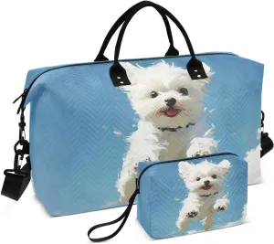 Dog Jump White Cute Duffle Bag for Travel, Gym Bag with Multiple Interior Pockets for Men Women Overnight Purse Included 20.5 x 1.9 x 13.8 In