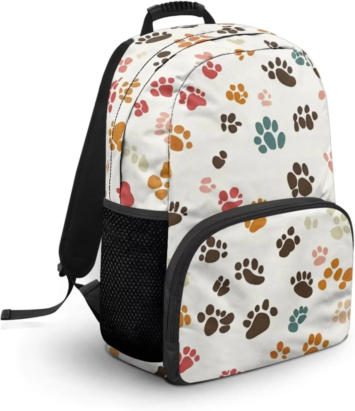 Dog Paw Backpack for Girls Large Capacity School Bags with Zipper Compartment 15 Inch Polyester Bookbag for Primary School Travel Casual Book Bag