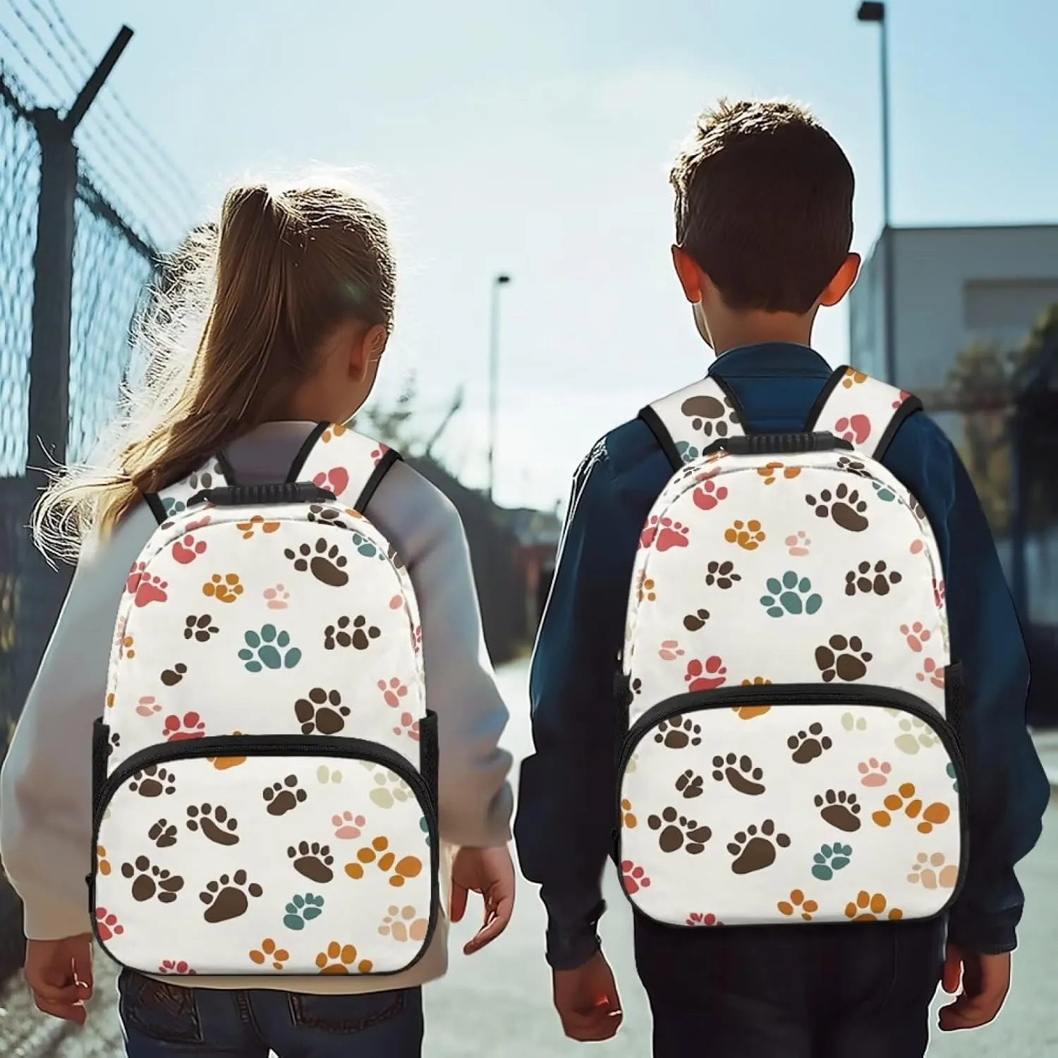 Dog Paw Backpack for Girls Large Capacity School Bags with Zipper Compartment 15 Inch Polyester Bookbag for Primary School Travel Casual Book Bag