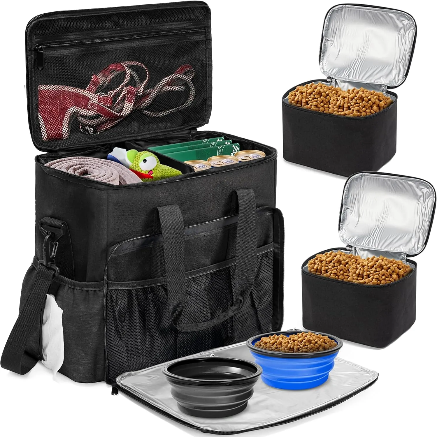 Dog Travel Bag, Airline Approved Tote Organizer, Travel Dog Backpack with Multi-Function Pockets for Dog Stuff & Pet Supplies Travel Essentials，Black with Bowl(BLUE&BLACK)