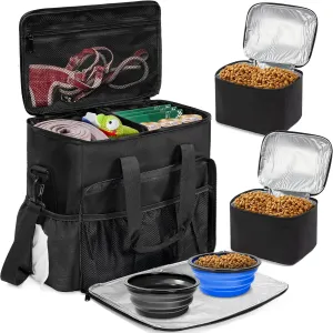 Dog Travel Bag, Airline Approved Tote Organizer, Travel Dog Backpack with Multi-Function Pockets for Dog Stuff & Pet Supplies Travel Essentials，Black with Bowl(BLUE&BLACK)