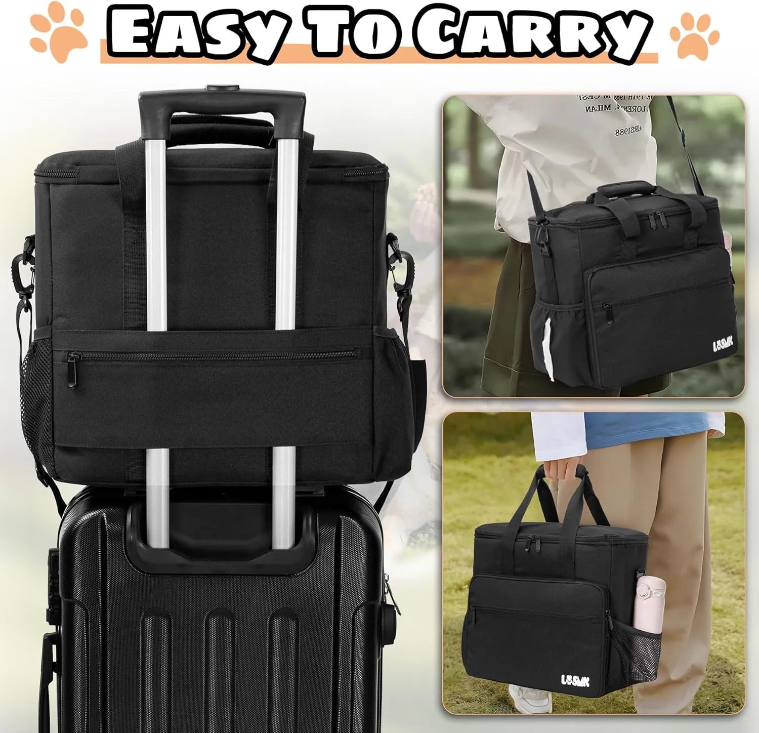 Dog Travel Bag, Airline Approved Tote Organizer, Travel Dog Backpack with Multi-Function Pockets for Dog Stuff & Pet Supplies Travel Essentials，Black with Bowl(BLUE&BLACK)