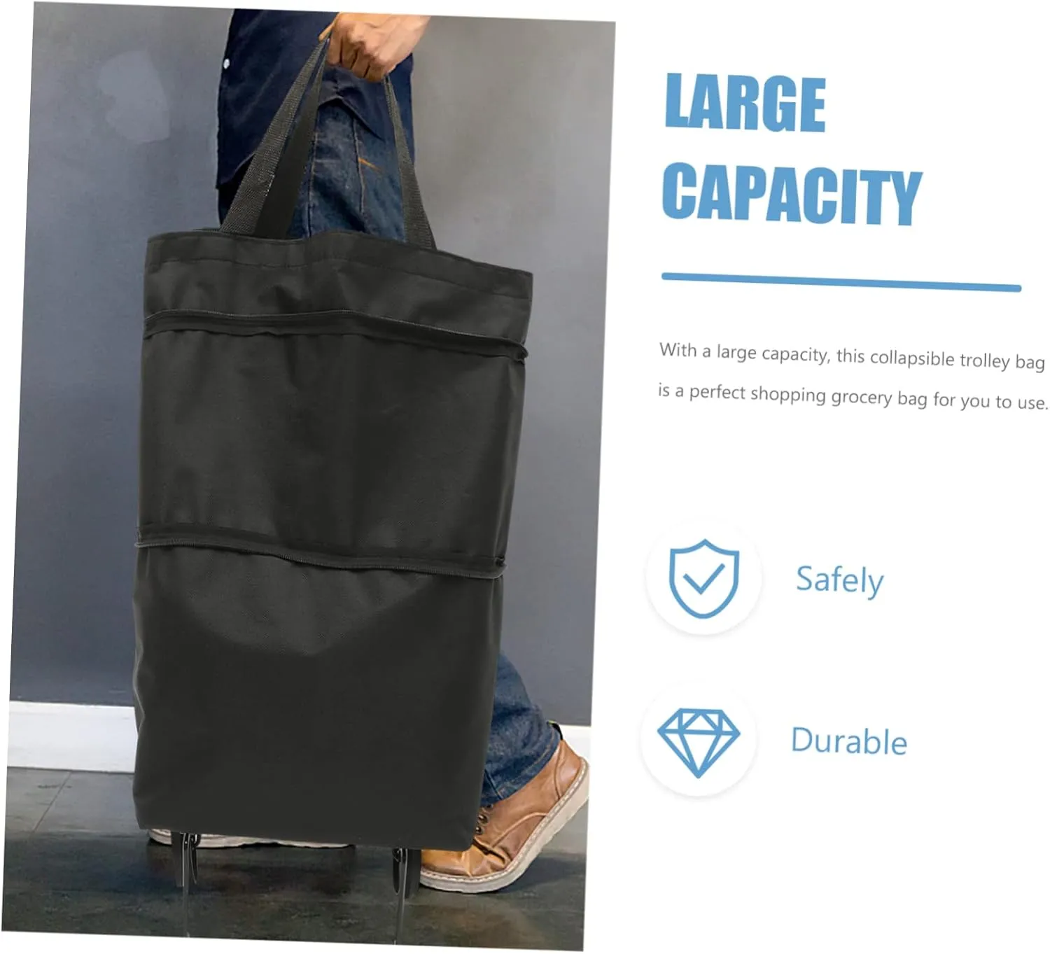 DOITOOL Collapsible Trolley Bag Reusable Grocery Shopping Bag with Storage Wheels