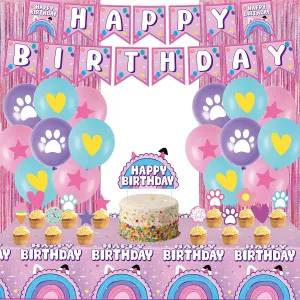 Dollhouse Birthday Party Supplies, Party Decorations Set Include Banner, Balloons, Tinsel Foil Fringe Curtains Cake Cupcake Toppers, Tablecloth Dollhouse Themed Party Supplies