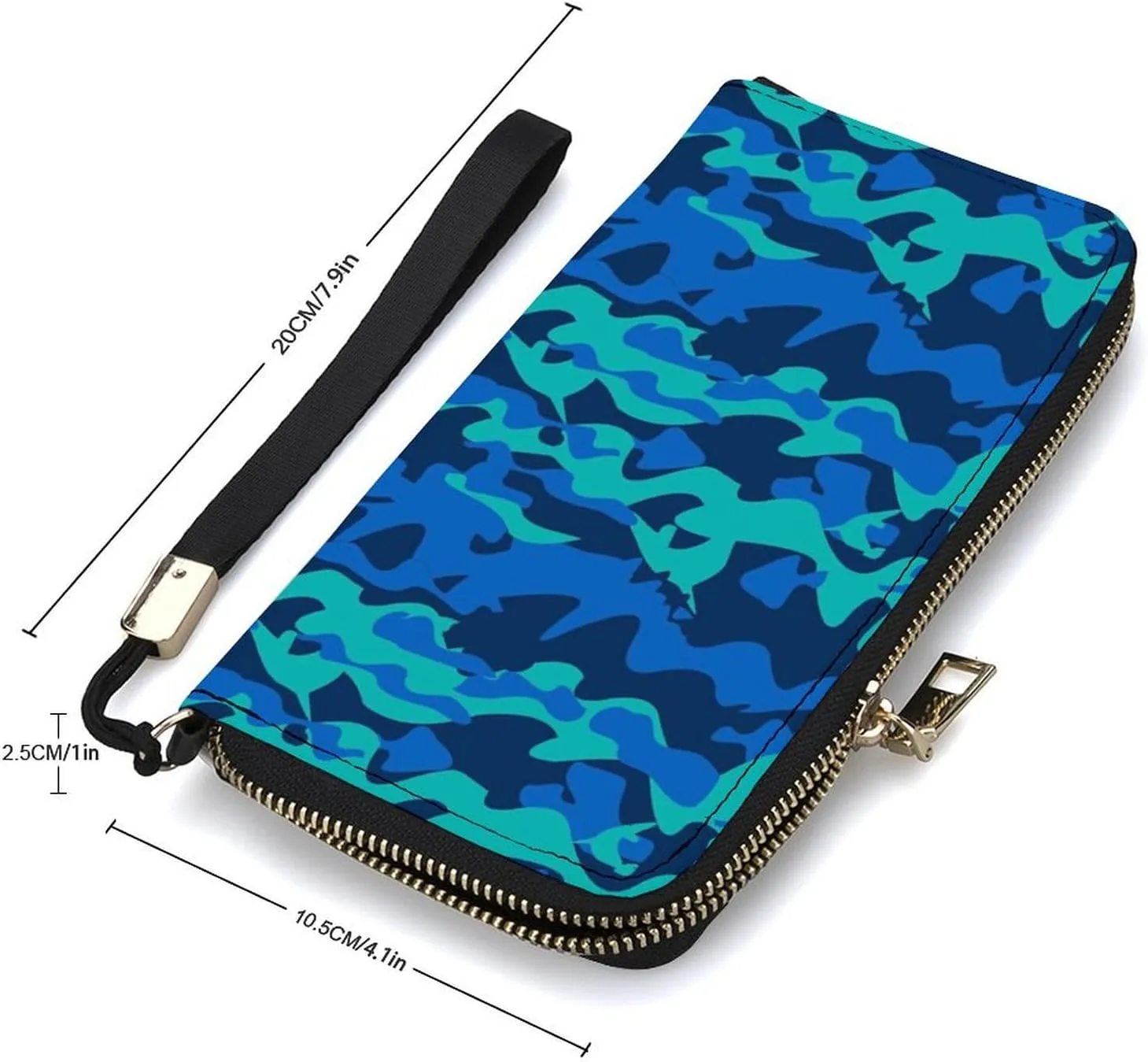 Dolphin Camo Women's Leather Long Large Capacity Wallet Clutch Wallet with Hand Strap