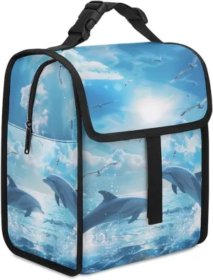 Dolphins Jumping Out of Water Insulated Lunch Cooler Bag Waterproof Lunch Box for Work Picnic Or Travel