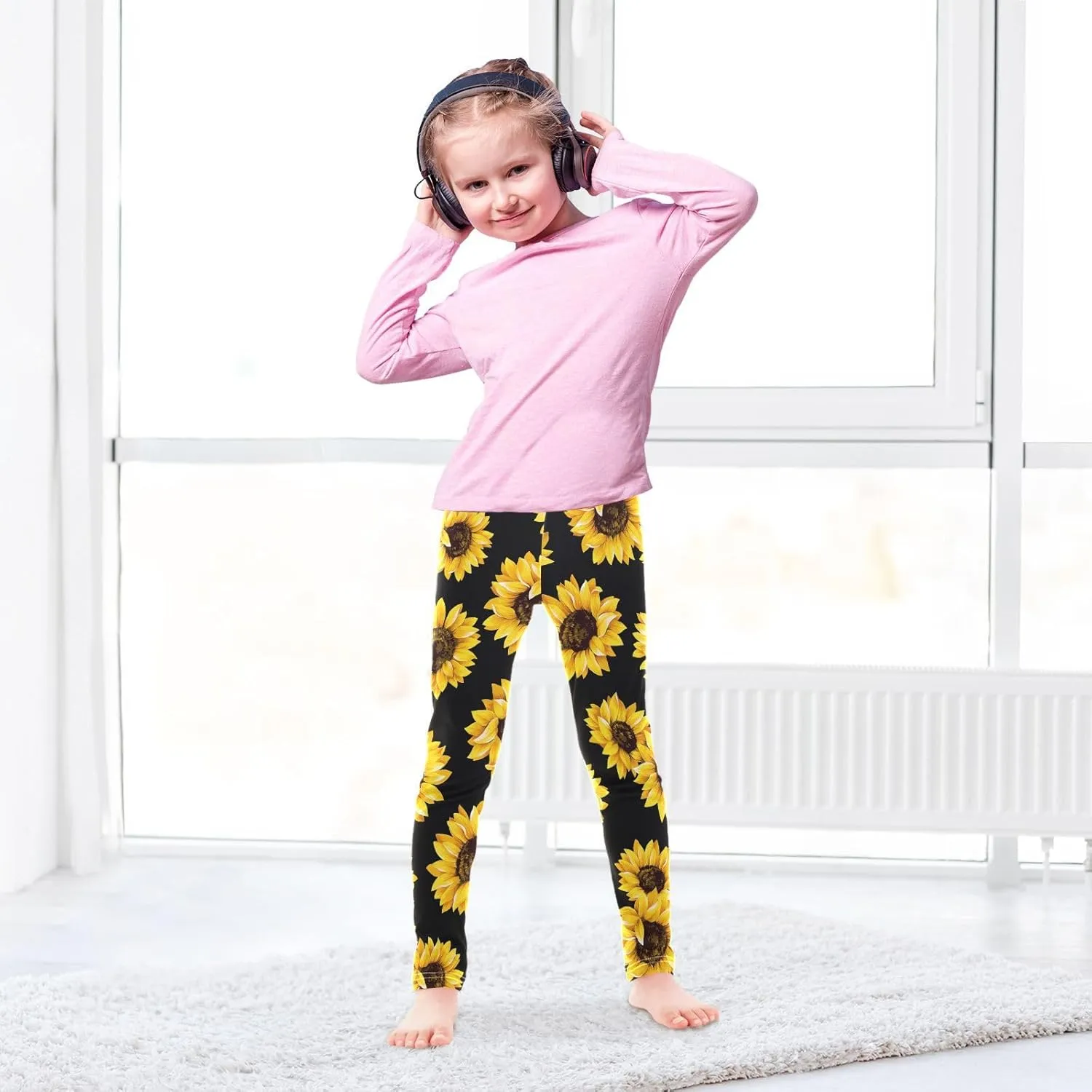 DOMIKING Cute Cat Kitten Cartoon Girl's Leggings Pants Kids' Yoga Pants Stretchy Dance Tights Bottoms 4 Years