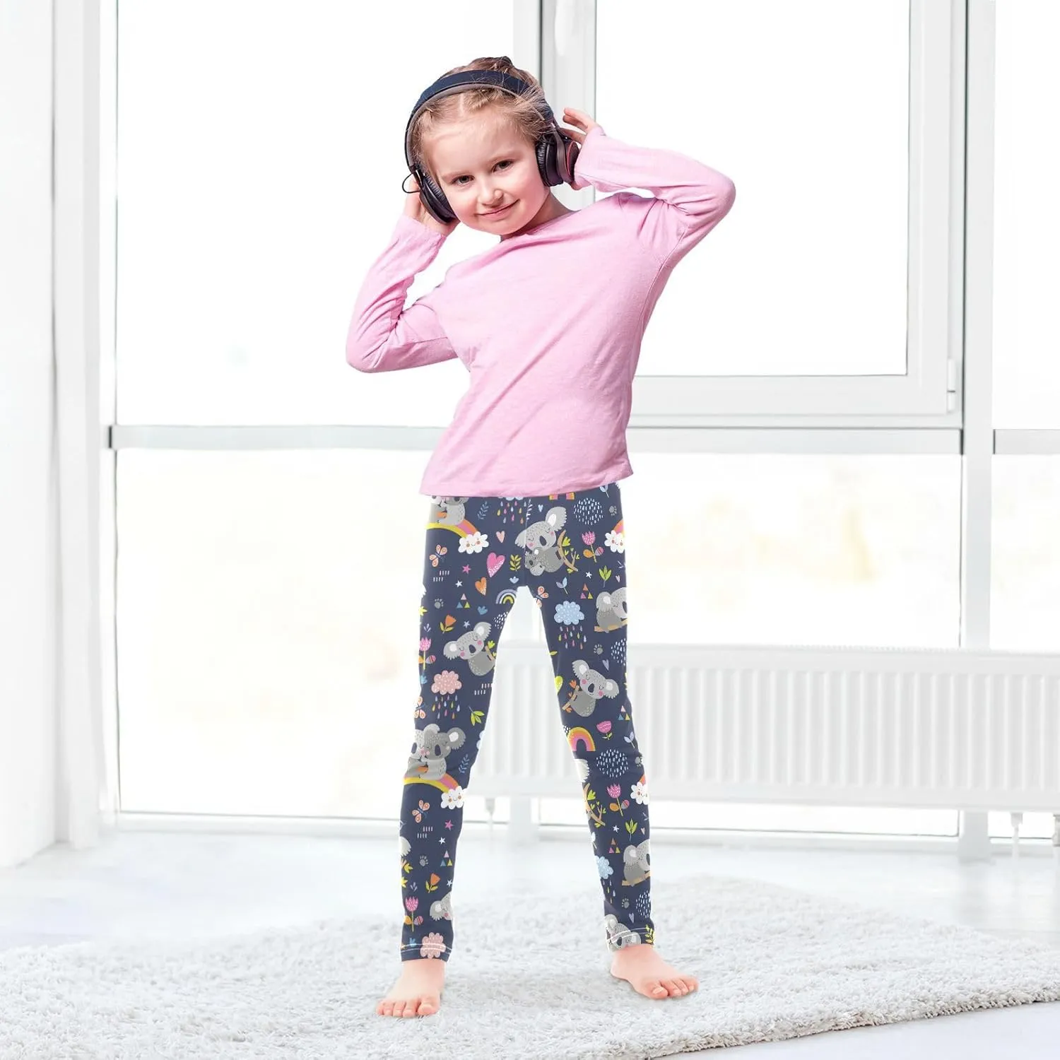 DOMIKING Cute Cat Kitten Cartoon Girl's Leggings Pants Kids' Yoga Pants Stretchy Dance Tights Bottoms 4 Years