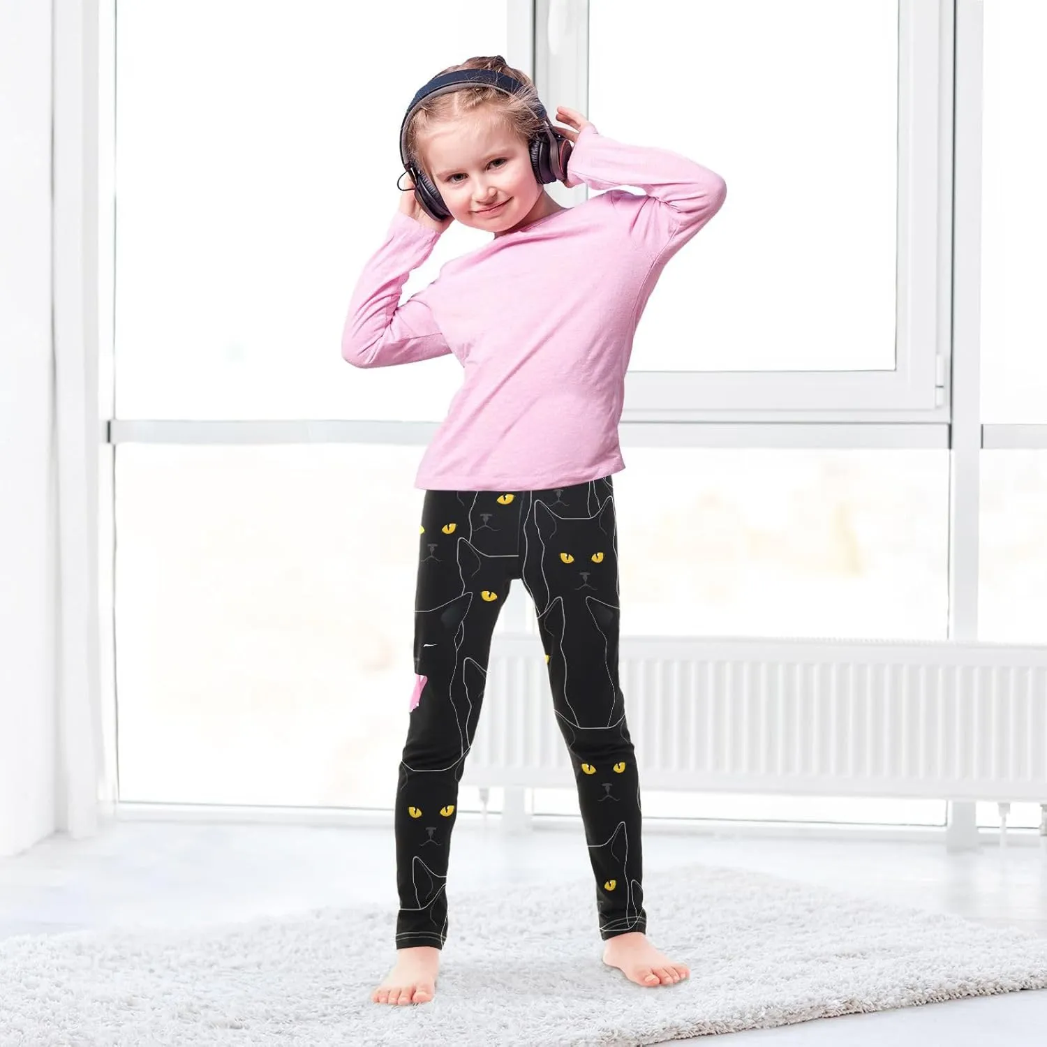 DOMIKING Cute Cat Kitten Cartoon Girl's Leggings Pants Kids' Yoga Pants Stretchy Dance Tights Bottoms 4 Years
